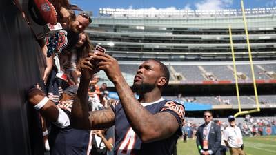 Chicago Bears safety Eddie Jackson is recognized as the 2023 Jeff Dickerson Good Guy Award winner